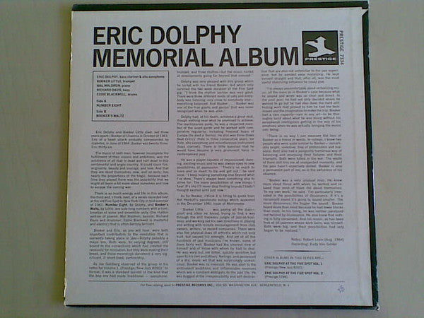 Release: Memorial Album Recorded Live At The Five Spot-Vinyl-US-1965-PRST 7334, PR 7334, 7334-8731707