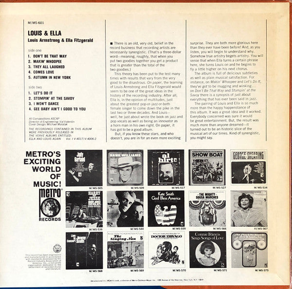Release: Ella And Louis Again (Volume One)-Vinyl-US-1967-MS-601, MS 601-8056168