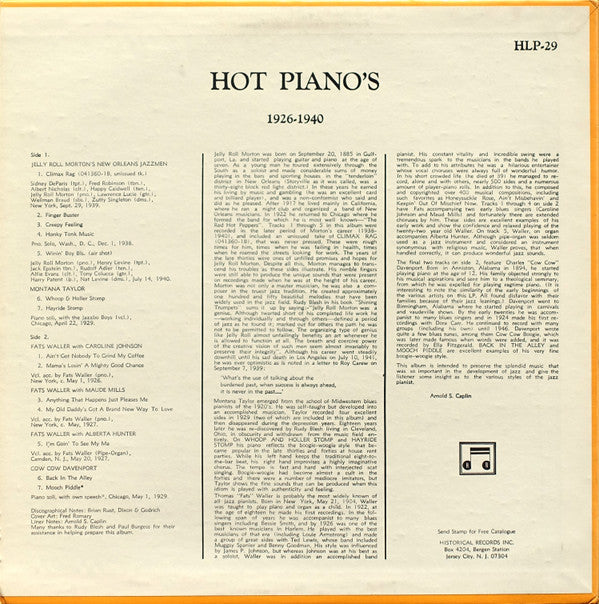 Master Release: Hot Pianos 1926-1940 by Various