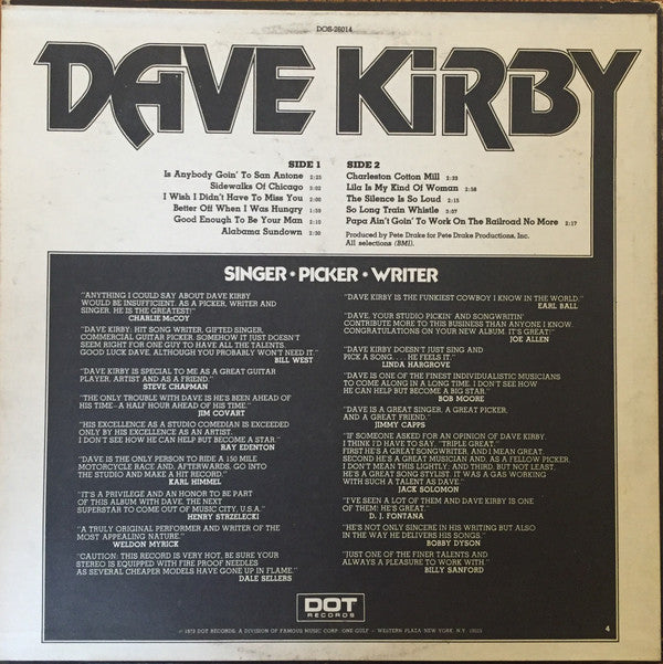 Release: Singer Picker Writer-Vinyl-US-1973-DOS 26014, DOS-26014-5928277