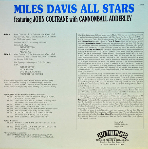 Release: Miles Davis All Stars Featuring John Coltrane With Cannonball Adderley-Vinyl-France-1988-EB409-3109932