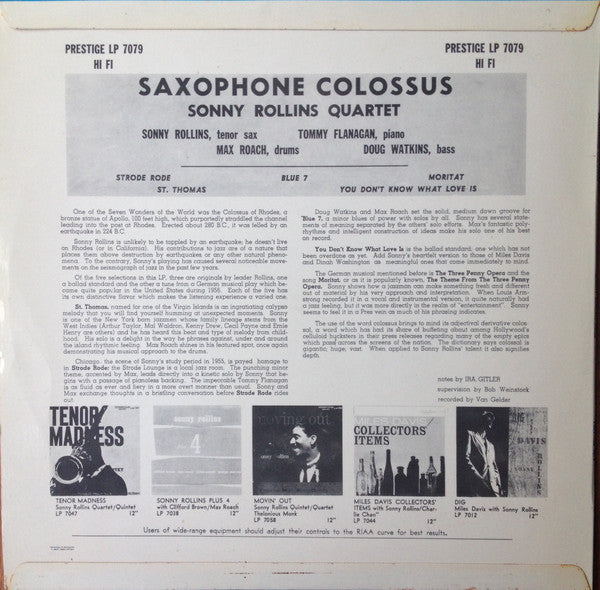 Release: Saxophone Colossus-Vinyl-Denmark-None-LP 7079, PRLP 7079-7219516