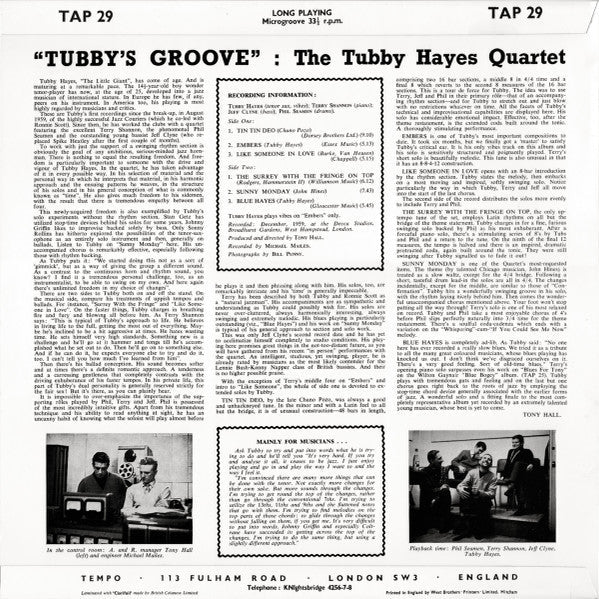 Master Release: Tubby's Groove by Tubby Hayes Quartet