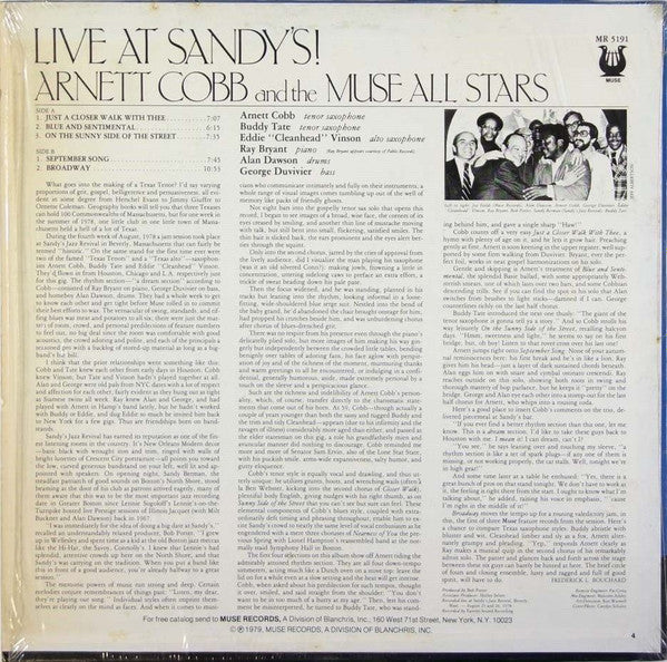 Master Release: Live At Sandy's! by Arnett Cobb And The Muse All Stars
