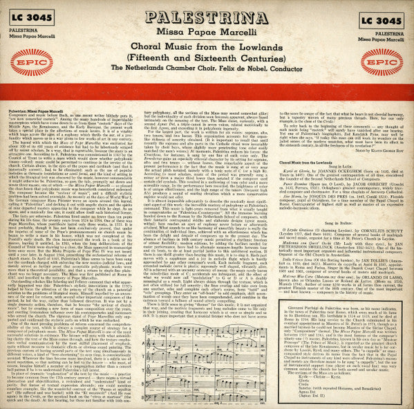 Release: Missa Papae Marcelli / Choral Music From The Lowlands: 15th And 16th Centuries-Vinyl-US-1954-LC 3045-8507924