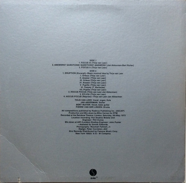 Release: Focus At The Rainbow-Vinyl-US-1973-SAS-7408-6920169