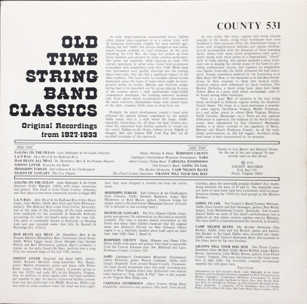 Release: Old Time String Band Classics-Vinyl-US-1975-531-4137262