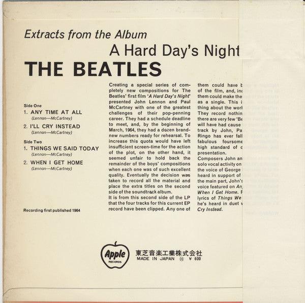 Release: Extracts From The Album A Hard Day's Night-Vinyl-Japan-1970-AP-4574-3712162