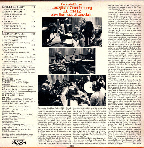 Master Release: Dedicated To Lee by Lars Sjösten Octet