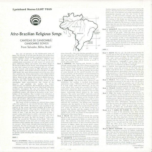 Master Release: Afro-Brazilian Religious Songs (Cantigas De Candomblé / Candomblé Songs) by Gerard Béhague