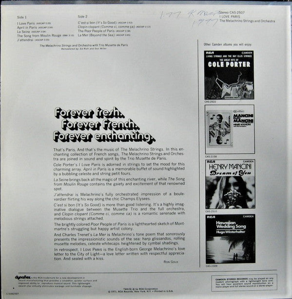 Release: I Love Paris-Vinyl-US-1971-CAS-2507-5501604