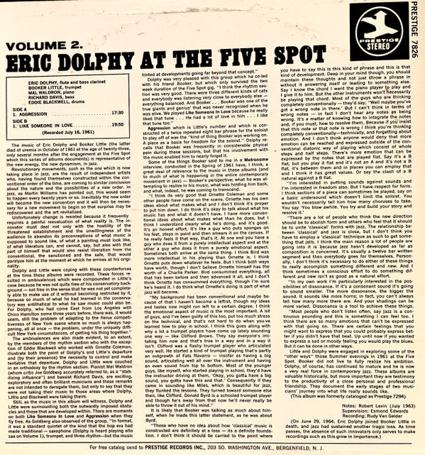 Release: At The Five Spot Volume 2-Vinyl-US-1970-PR 7826, PRST 7826-4978395