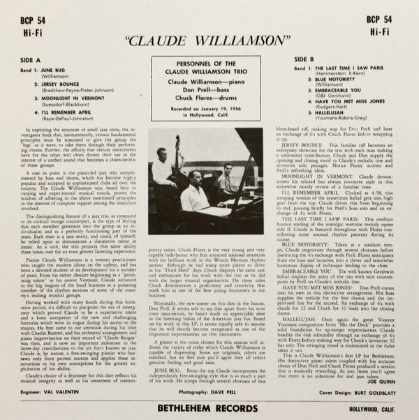 Release: Claude Williamson-Vinyl-US-1956-BCP-54-4825317