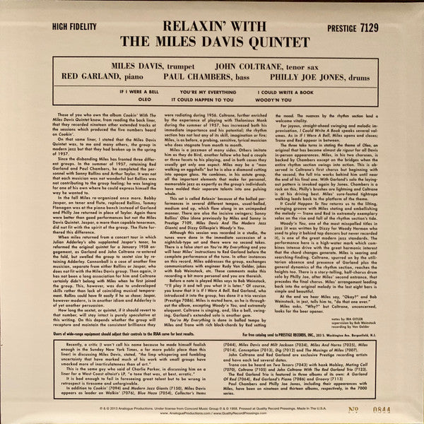 Release: Relaxin' With The Miles Davis Quintet-Vinyl-US-2013-APRJ 7129, 7129-5033357