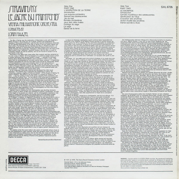 Release: Le Sacre Du Printemps-Vinyl-UK-1976-SXL 6735, SXL.6735-7129116
