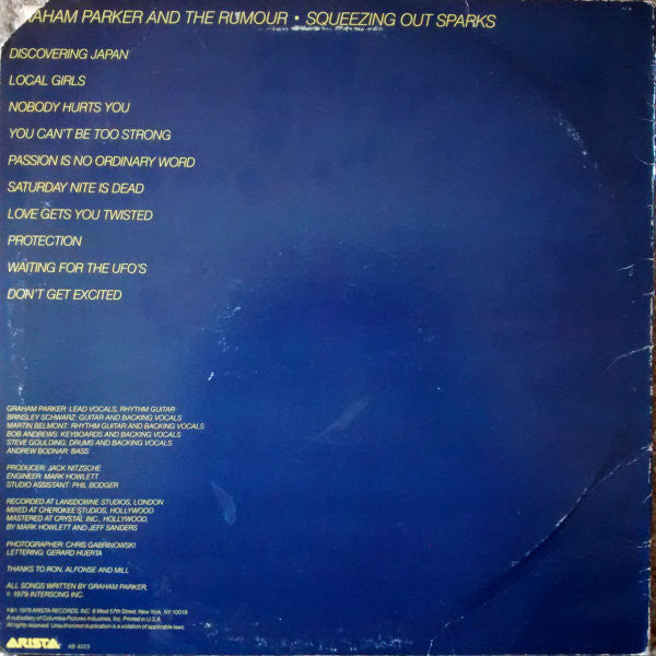 Release: Squeezing Out Sparks-Vinyl-US-1979-AB 4223-5684499