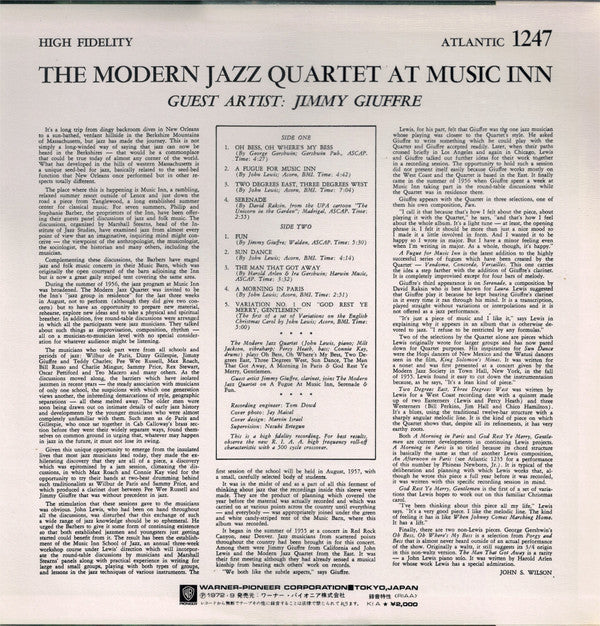 Release: The Modern Jazz Quartet At Music Inn-Vinyl-Japan-1972-P-6101A-2416970