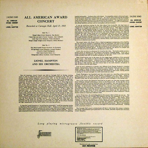 Release: All American Award Concert-Vinyl-UK-None-JASM 1040-4269817