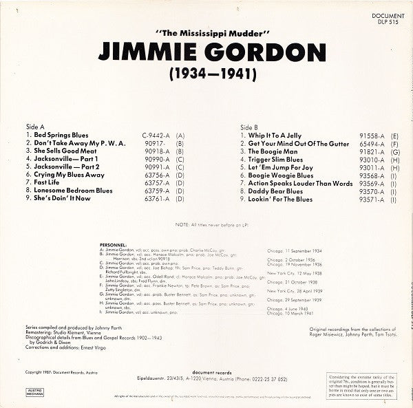 Release: 1934-1941 ("The Mississippi Mudder")-Vinyl-Austria-1987-DLP 515-3948730