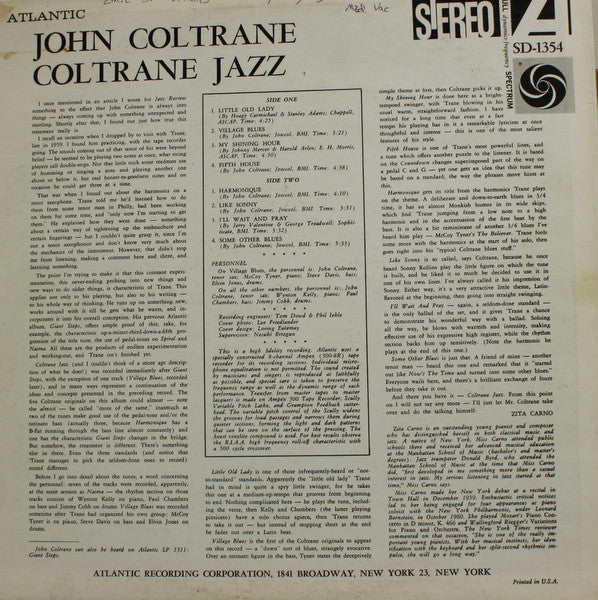 Release: Coltrane Jazz-Vinyl-US-None-1354, SD-1354, SD 1354-5019929
