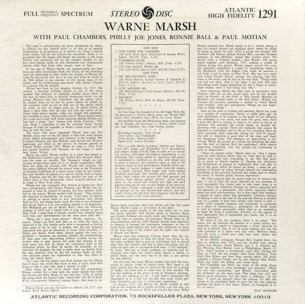 Release: Warne Marsh-Vinyl-Japan-1976-P-4573A-9952908