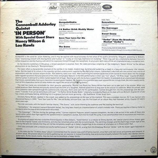 Master Release: In Person by The Cannonball Adderley Quintet