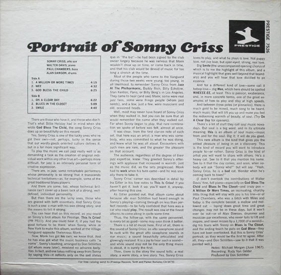 Release: Portrait Of Sonny Criss-Vinyl-US-None-PR 7526, P-7526-4238901