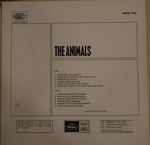 Release: The Animals-Vinyl-Singapore, Malaysia & Hong Kong-None-SREG 1104-7999009