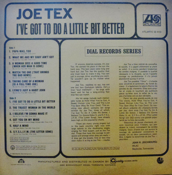 Release: I've Got To Do A Little Bit Better-Vinyl-Canada-1966-SD 8133-8084509
