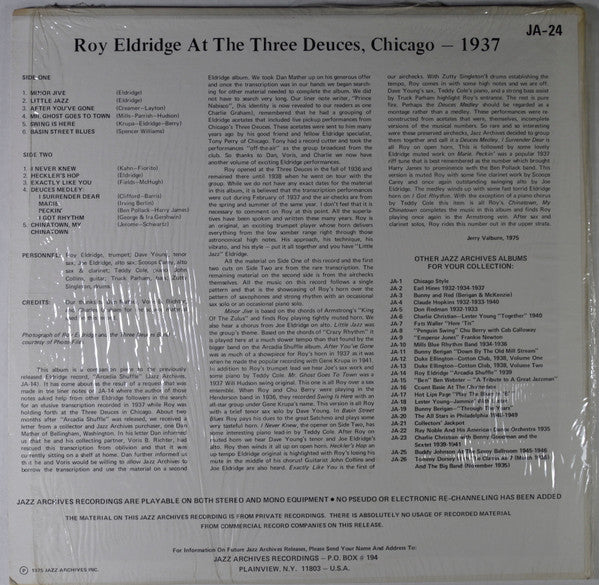 Master Release: Live! At The Three Deuces Club 1937 by Roy Eldridge