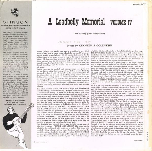 Master Release: Leadbelly Memorial Volume 4 by Leadbelly