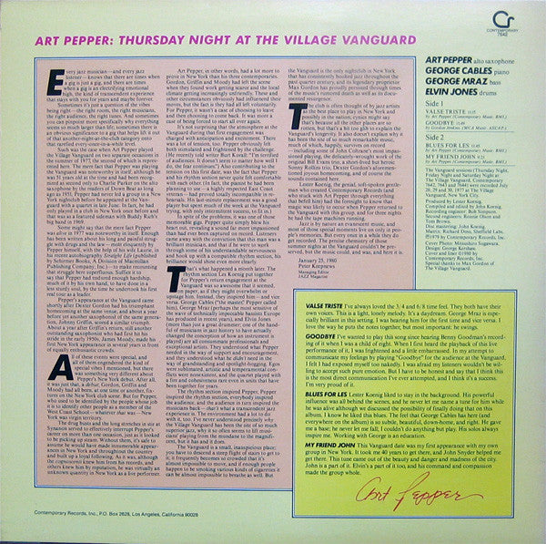 Master Release: Thursday Night At The Village Vanguard by Art Pepper