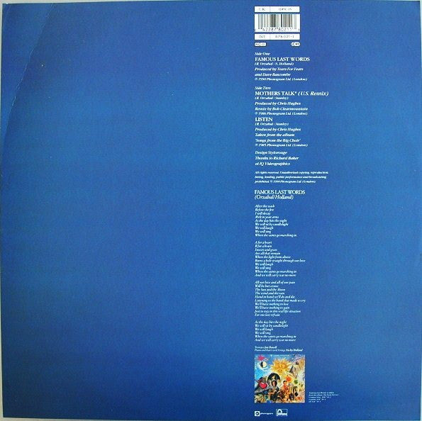 Release: Famous Last Words-Vinyl-UK-1990-IDPIC 15, 878 021-1-1098160