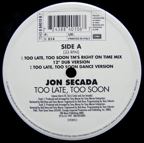 Master Release: Too Late, Too Soon by Jon Secada