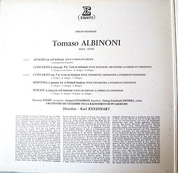 Release: Célèbre Adagio - Concertos & Sinfonies Pour Trompette, Hautbois, Cordes & Continuo-Vinyl-France-None-STU 70231-2563928