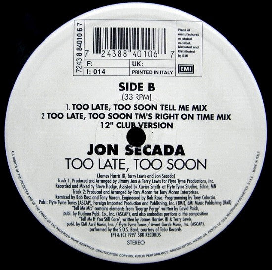 Master Release: Too Late, Too Soon by Jon Secada