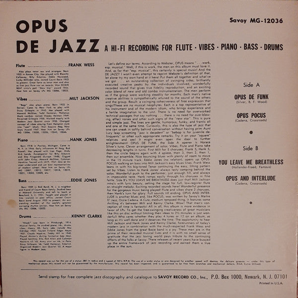 Release: Opus De Jazz-Vinyl-US-1962-MG 12036-23167895
