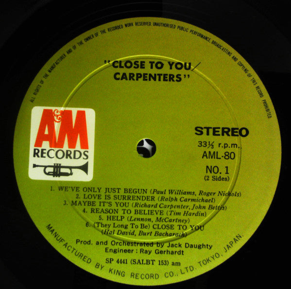 Release: Close To You-Vinyl-Japan-1971-AML-80-20217865