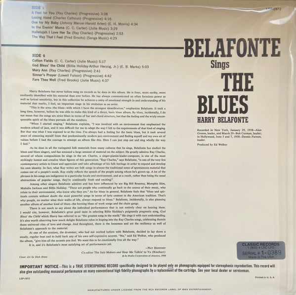 Release: Belafonte Sings The Blues-Vinyl-US-1996-LSP-1972, LSP-1972-22107559