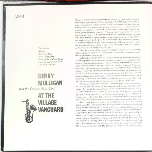 Master Release: At The Village Vanguard by Gerry Mulligan & The Concert Jazz Band