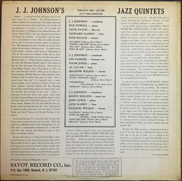 Release: J.J. Johnson's Jazz Quintets-Vinyl-US-None-MG 12106-11694430
