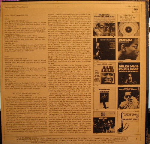 Release: Miles Davis' Greatest Hits-Vinyl-US-None-PC 9808-19927219