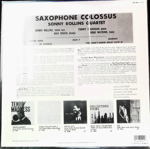 Release: Saxophone Colossus-Vinyl-US-1987-OJC-291, P-7079, LP 7079-27699846