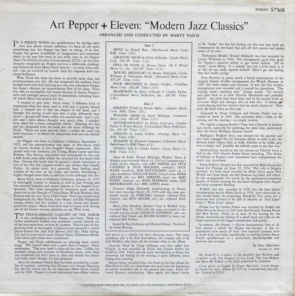 Release: Art Pepper + Eleven (Modern Jazz Classics)-Vinyl-US-1981-S7568-16372074