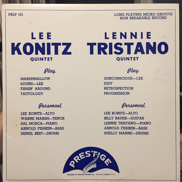 Release: Lee Konitz Quintet / Lennie Tristano Quintet-Vinyl-US-None-PRLP 101, NJLP 101-12826324