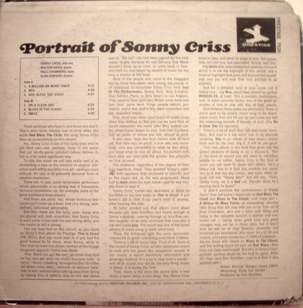 Release: Portrait Of Sonny Criss-Vinyl-US-1967-PR 7526, PRST 7526-29332909