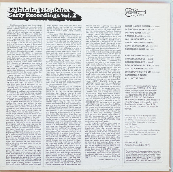 Master Release: Early Recordings Vol. 2 by Lightnin' Hopkins