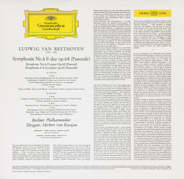 Release: Symphony No. 6 (Pastoral)-Vinyl-Germany-1964-138 805 SLPM, SLPM 138 805-24411947