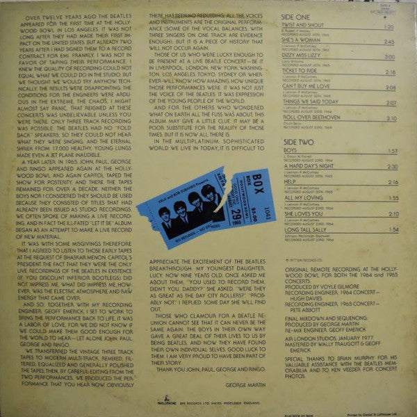 Release: The Beatles At The Hollywood Bowl-Vinyl-UK-1977-EMTV 4, 0C 062-06377-14049709