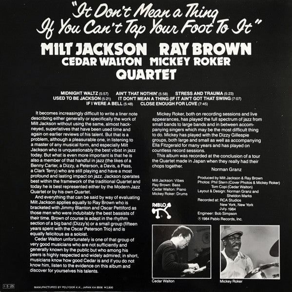 Master Release: It Don't Mean A Thing If You Can't Tap Your Foot To It by Milt Jackson Ray Brown Quartet